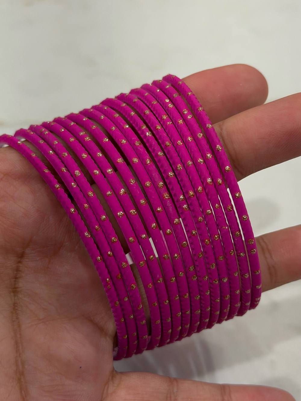 Hot Pink Indian Bangles Set | Gold Dot Detail Stack | Desi Wedding Jewelry